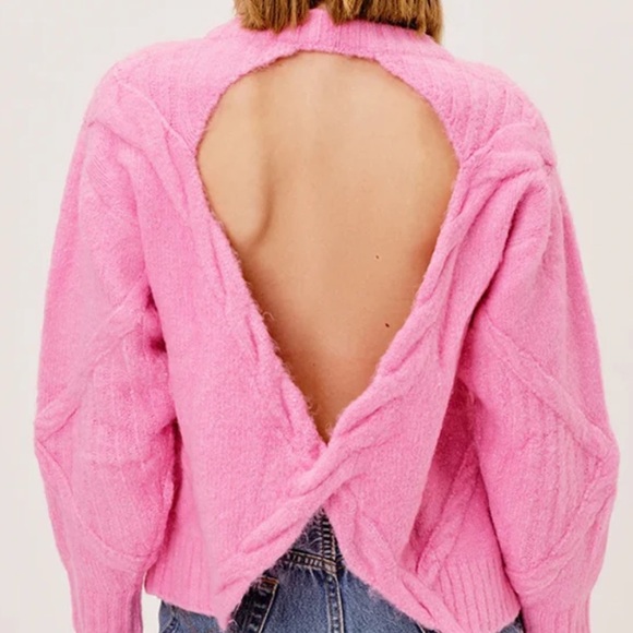 NWT FOR LOVE & LEMONS carly open back sweater in pink size XL-2X - Picture 4 of 15